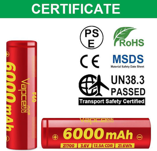 Vapcell Baterie Reîncărcabilă 21700 6000mAh 3.6V 1buc