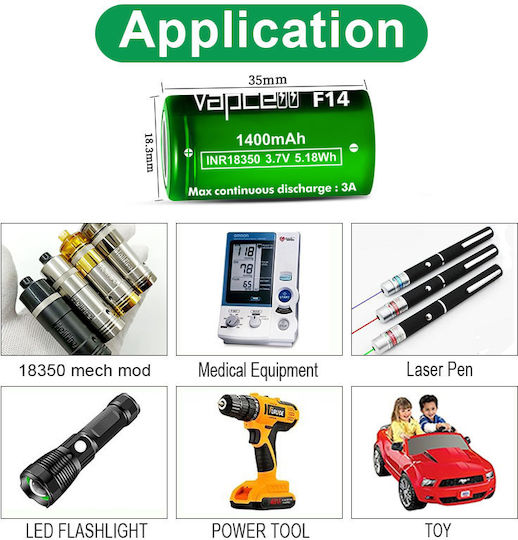 Vapcell Презареждаща батерия 18350 1400mAh 3.6V 1бр