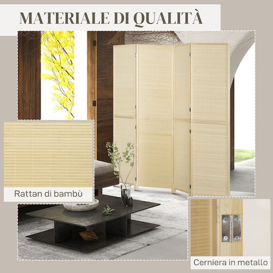 HomCom Decorativ Paravan din Rattan cu 4 Panouri 180x180cm