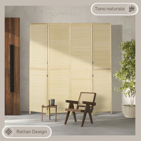 HomCom Decorativ Paravan din Rattan cu 4 Panouri 180x180cm
