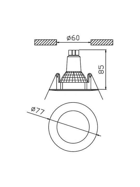 DIL Rund Metallisch Einbau Spot mit Fassung GU10 Gray