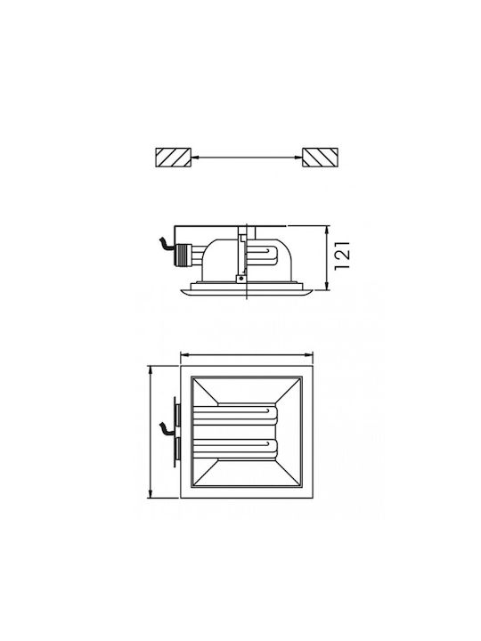 DIL Τετράγωνο Χωνευτό Σποτ με Ντουί G24d Χρώμιο 10x10εκ. 1τμχ