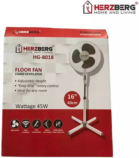 Herzberg Ανεμιστήρας Ορθοστάτης 45W Λευκός