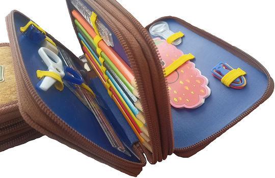 Square Beige Brown Strawberry 3D Quadruple Filled Pencil Case