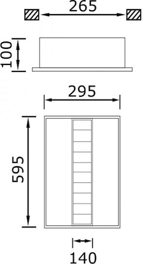 DIL Recessed Fluorescent Ceiling Light with 2 Light Bulb Places T5 Shape for G5 Base L59.5xD29.5xH10cm