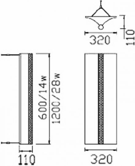 DIL FL-WING-T5 Fluorescent Ceiling Light with 2 Light Bulb Places T5 Shape for G5 Base L60xD32xH11cm