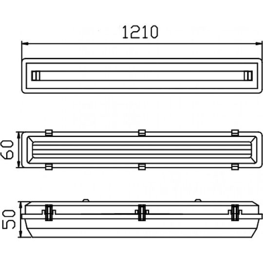 DIL Lighting Batten Double-Ended Outdoor with 1 Slot for Fluorescent Lamp T5 123cm
