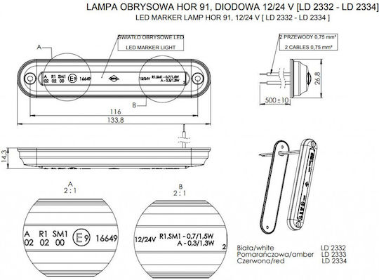 Horpol Lkw-Volumenlichter 1Stück 12 / 24V - Weiß LD2332