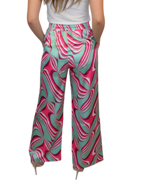 Morena Spain Women's Fabric Trousers with Elastic Fuchsia