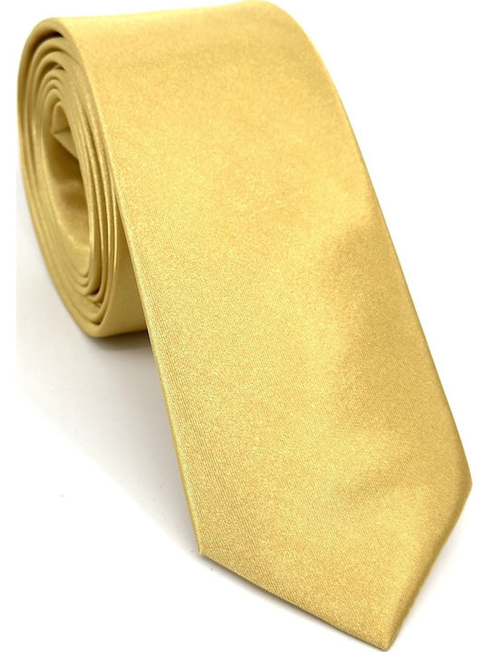 Cravată L-053-51 6.5 Cm Set Batistă Material Satin Lucios Culoare Goldenrod