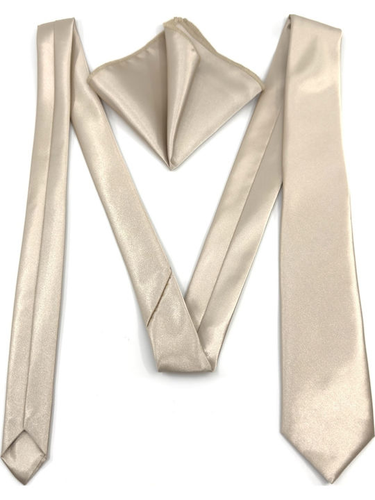 L-053-53 Γραβατα 6,5 Cm Set Μαντηλακι Υφασμα Satin Glossy Χρωμα Ivory