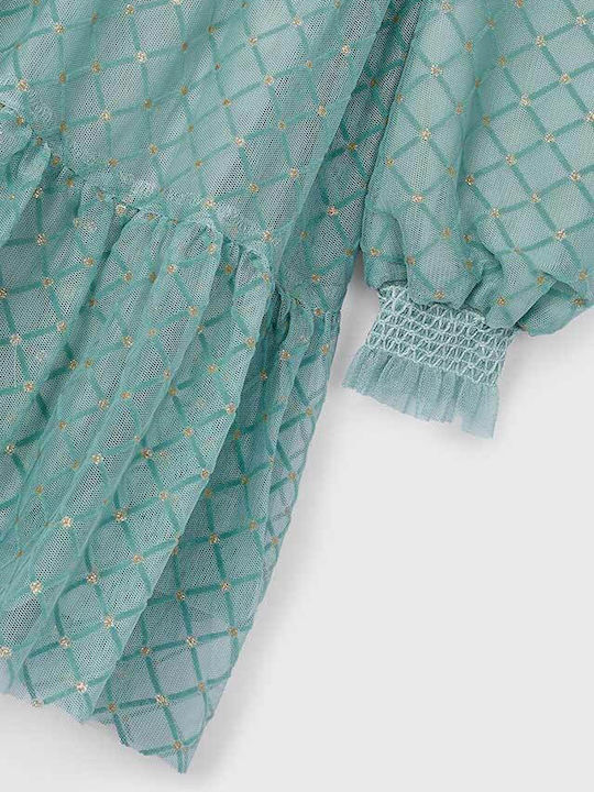 Children's Dress Long Sleeve Tulle Petrol (Item J062)