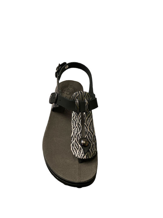 Marlena Γυναικεία Ανατομικά Σανδάλια Black Leaf