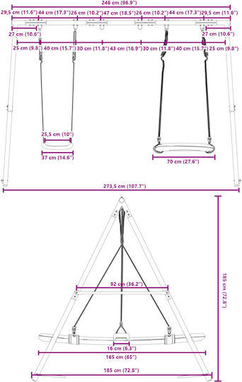 vidaXL Metal Double Swing 185x185x185cm Blue
