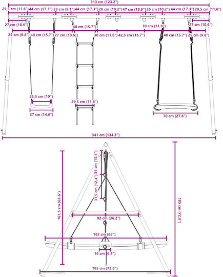 vidaXL Κούνια Διπλή Μεταλλική 185x185x185εκ. Πολύχρωμη