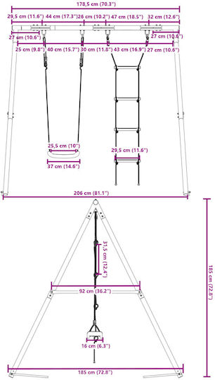 vidaXL Κούνια Κρεμαστή Μεταλλική 185x185x185εκ. Πολύχρωμη