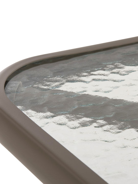 Outdoor Dinner Table with Glass Surface and Metal Frame Champagne 70x70x72cm