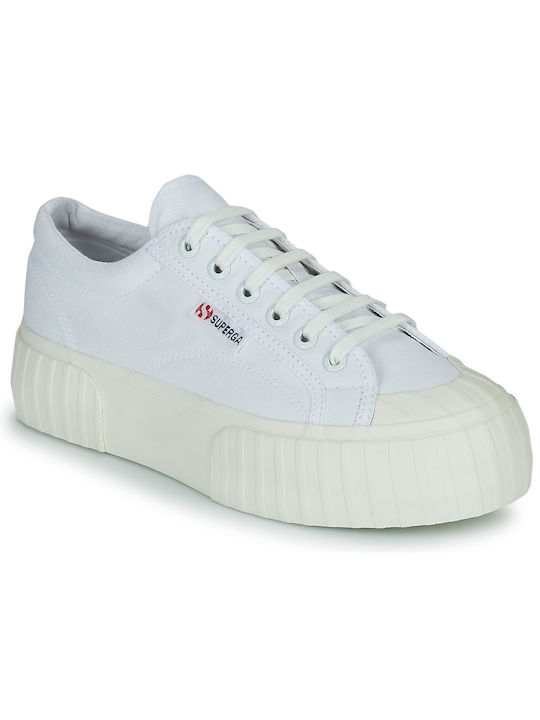 Superga 2631 Stripe Plateform Femei Flatforms Sneakers Albe