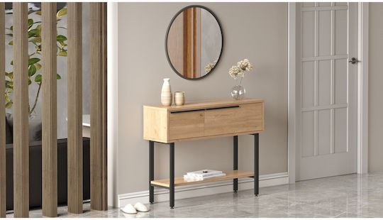 Norfolk Console Table Wood & Metal with Mirror Natural/black L100xW29.5xH76cm
