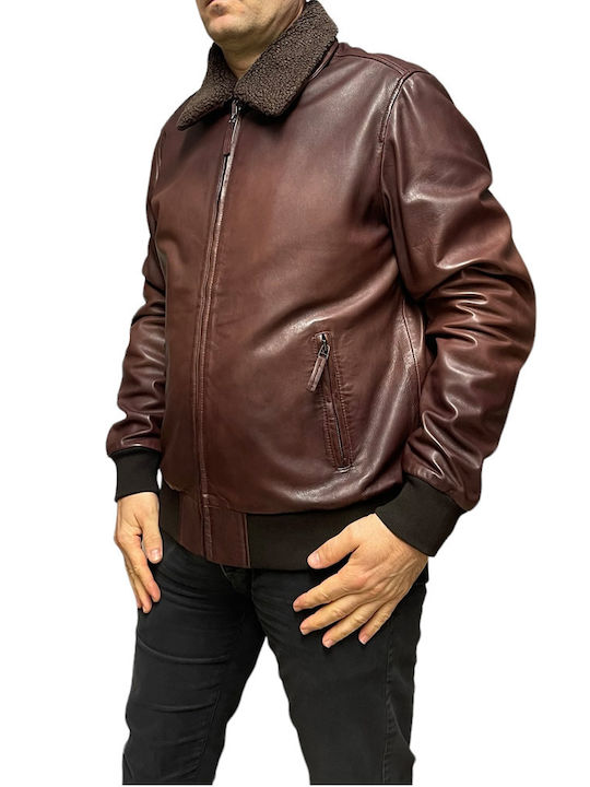 Bo-alexis-23 Men's Leather Bomber Jacket Brown