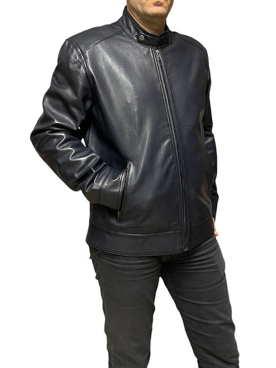 Bo-harrod Men's Leather Biker Dark Blue