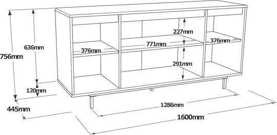 Μπουφές Brentford Natural/black 160x44.5x75.6cm