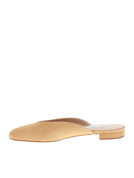 Flat Suede Mules in Beige Color
