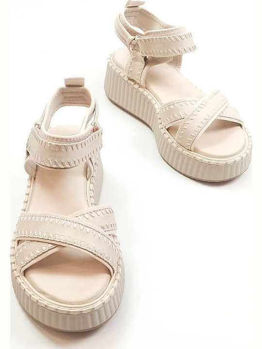 Women's Flat Sandals Flatforms in Beige Color