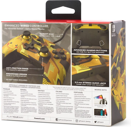 PowerA Camo Storm Pikachu Ενσύρματο Gamepad για Switch Κίτρινο