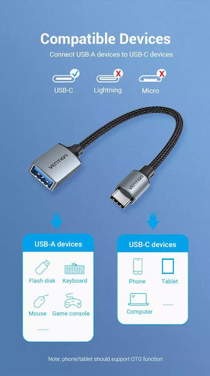 Vention Ccxhb Μετατροπέας USB-C male σε USB-A female Γκρι 1τμχ