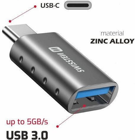 Swissten Converter USB-C male to USB-A female Gray 1pcs 55500100