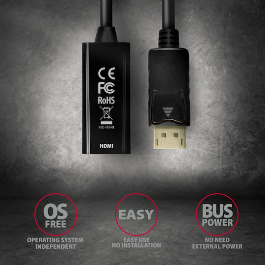 Axagon Конвертор DisplayPort мъжки към HDMI женски Черен 1бр RVD-HI14N