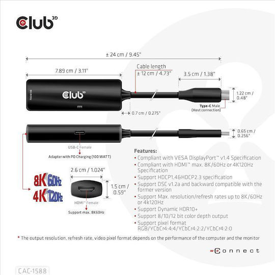 Club3D Converter USB-C male to HDMI female 1pcs CAC-1588