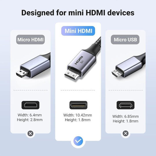 Ugreen HD163 HDMI 2.1 Ultra High Speed 48Gbps 4K 120Hz HDR VRR Cable HDMI Male - Mini HDMI Male 2m Black