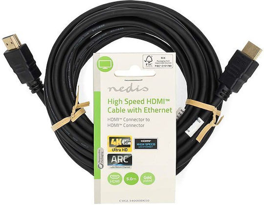 Nedis Cablu HDMI 2.0 Premium High Speed 4K 60Hz HDR HDMI De Sex Masculin - HDMI De Sex Masculin 5m Negru