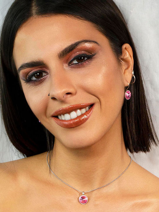 Theodora's Jewellery Κολιέ από Ροζ Επιχρυσωμένο Ασήμι Ροζ