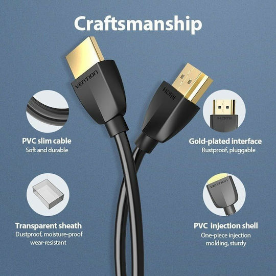 Vention HDMI 2.0 Premium High Speed 4K 60Hz HDR Cable HDMI male - HDMI male 1.5m Μαύρο