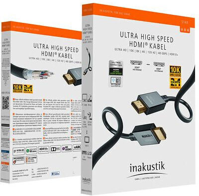 Inakustik HDMI 2.1 Ultra High Speed 48Gbps 4K 120Hz HDR VRR Cable HDMI Male - HDMI Male 1.5m Black