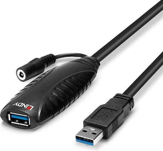 Lindy USB 3.0 Кабел USB-A мъжки - USB-A женски Черен 15м 43099