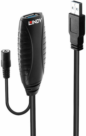 Lindy USB 3.0 Кабел USB-A мъжки - USB-A женски Черен 15м 43099