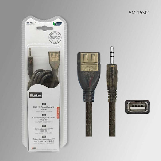 SGL USB 2.0 Cable USB-A female - 3.5mm male Μαύρο 5m (097862)