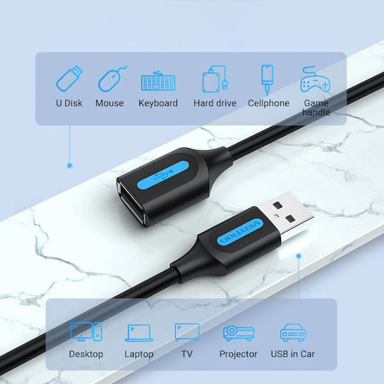 Vention USB 2.0 Cable USB-A Male - USB-A Female Black 0.5m CBIBD