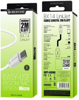 Borofone BX14 Regular USB 2.0 spre micro USB Cablu Alb 2m 1buc
