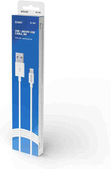 Savio Regular USB 2.0 to micro USB Cable Λευκό 2m (CL-124)