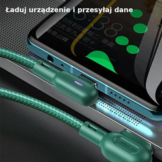 Usams U57 Winkel (90°) / Geflochten / LED USB 2.0 auf Micro-USB-Kabel Grün 1.2m (SJ458USB02) 1Stück