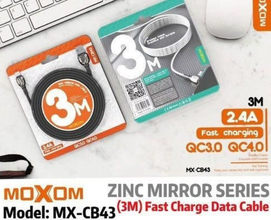 Moxom Braided USB 2.0 to micro USB Cable Ασημί 3m (MX-CB43)