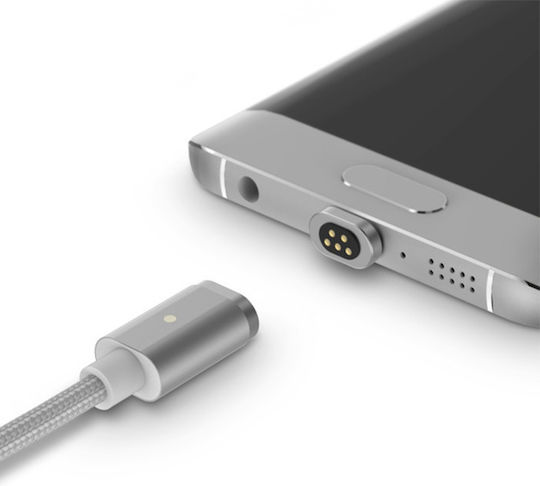 Powertech Магнитен USB 2.0 до микро USB кабел Сребрист 1м (PT-547) 1бр