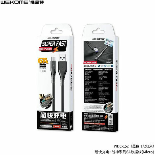 WK WDC-152 Regular USB 2.0 spre micro USB Cablu Negru 1m (250687) 1buc
