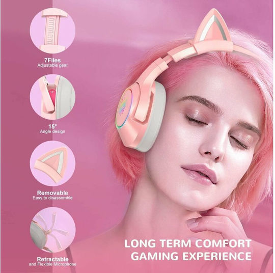 Onikuma K9 Auf dem Ohr Gaming-Headset mit Verbindung 3,5mm / USB Rosa