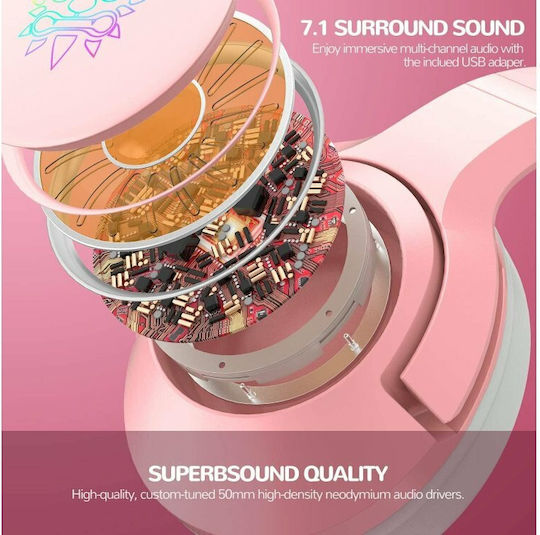 Onikuma K9 Auf dem Ohr Gaming-Headset mit Verbindung 3,5mm / USB Rosa